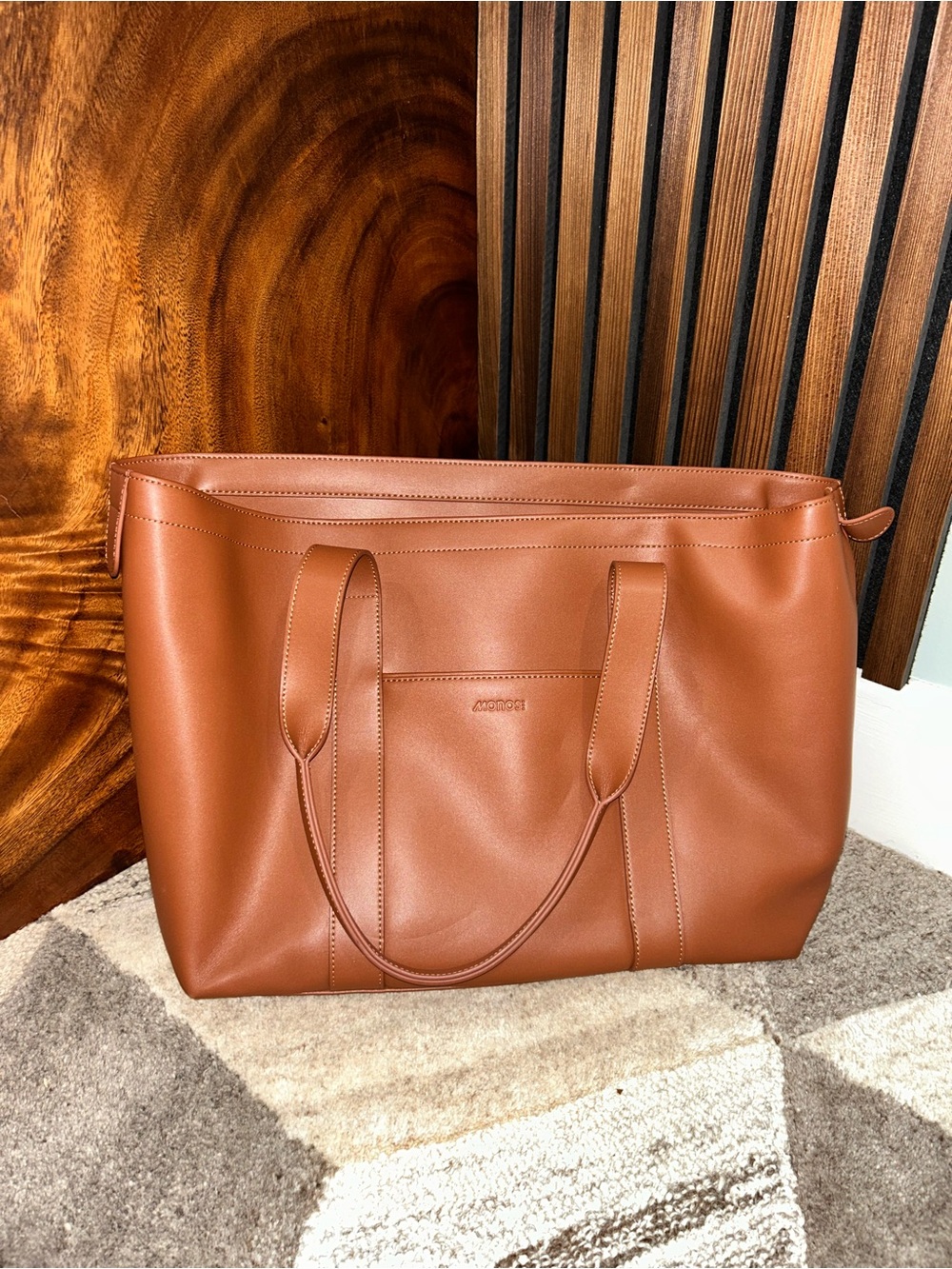 Monos Metro Tote Tan Brown Vegan Leather Work Travel Bag